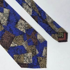 GIORGIO DANIELI MADE IN ITALY SILK TIE BLUE BEIGE 80'S 90'S GEOMETRIC 3.7" X 54"